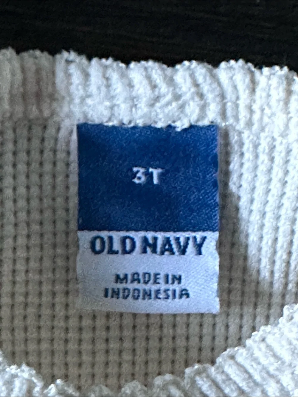 Old Navy Cream and Navy Long Sleeve Waffle Knit Tee - 3T